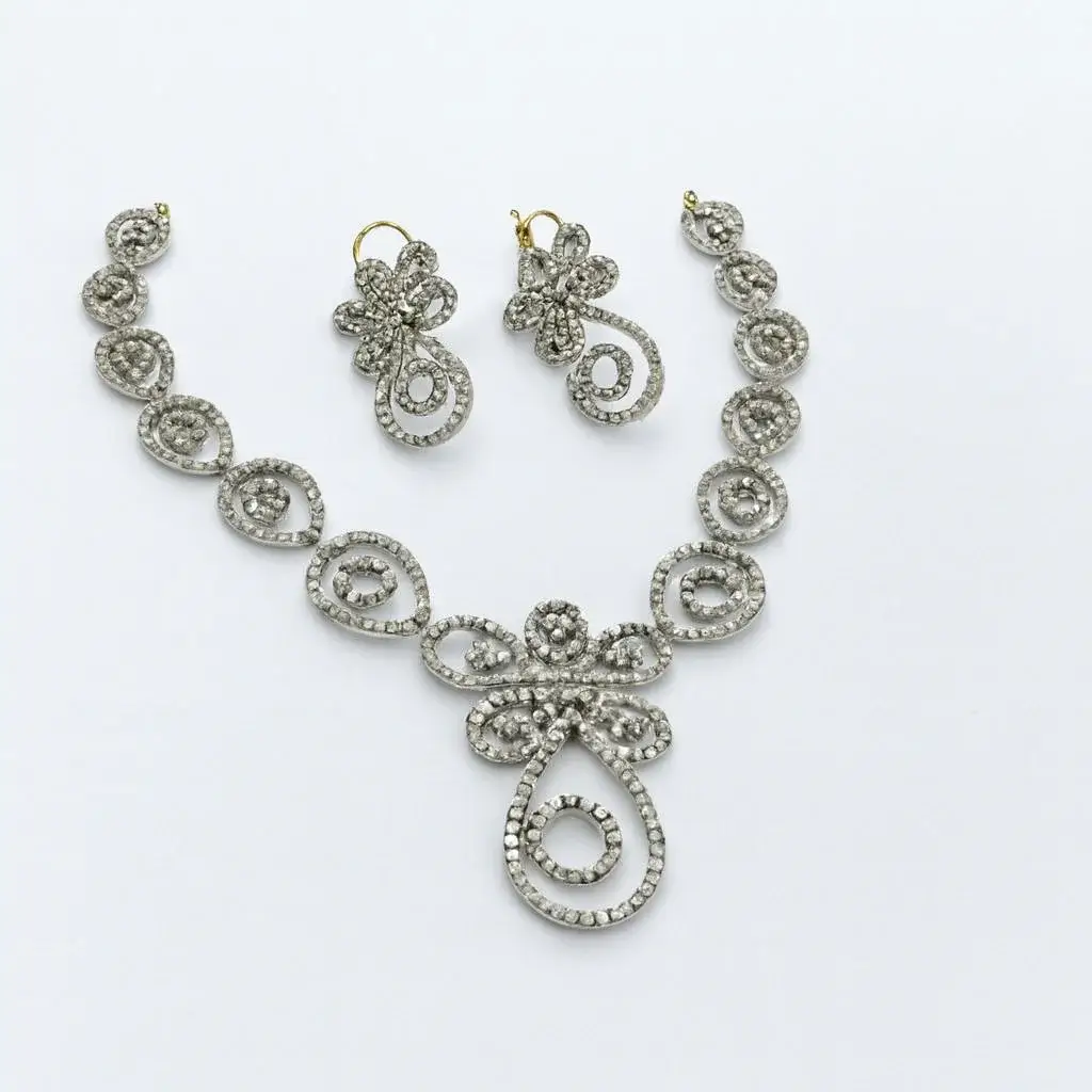 American Diamond Swirl Floral Necklace & Earrings Set - Image 2