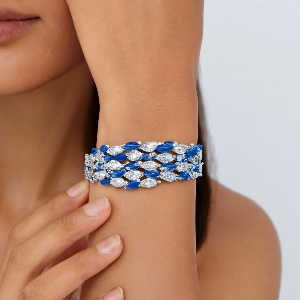 Artificial Sapphire Blue Stone Multi-Layer Bracelet – Premium Finish - Image 3