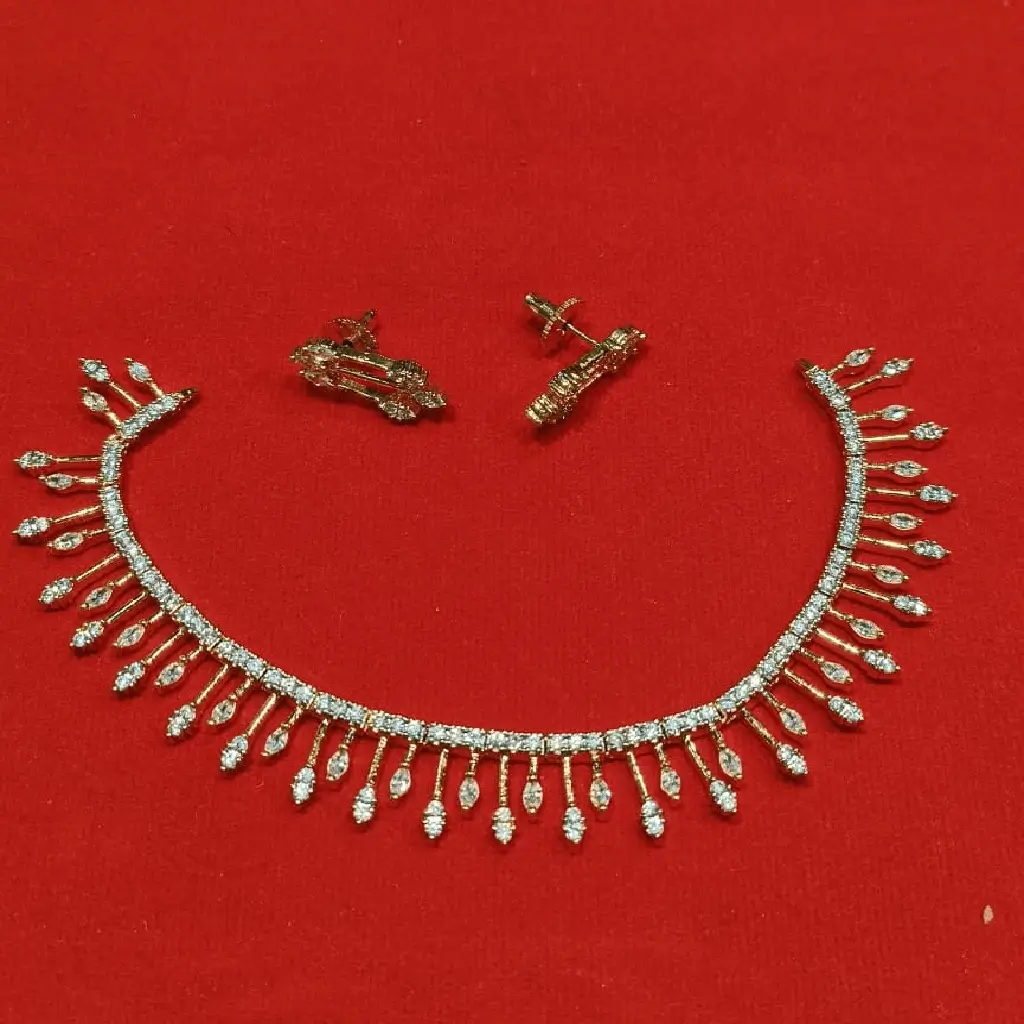 Classic Gold-Finish Choker Necklace Set with Sparkling Tear Drop Stones - Image 2