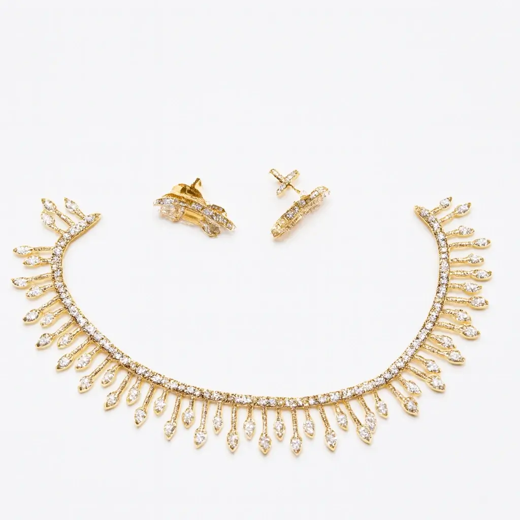 Classic Gold-Finish Choker Necklace Set with Sparkling Tear Drop Stones