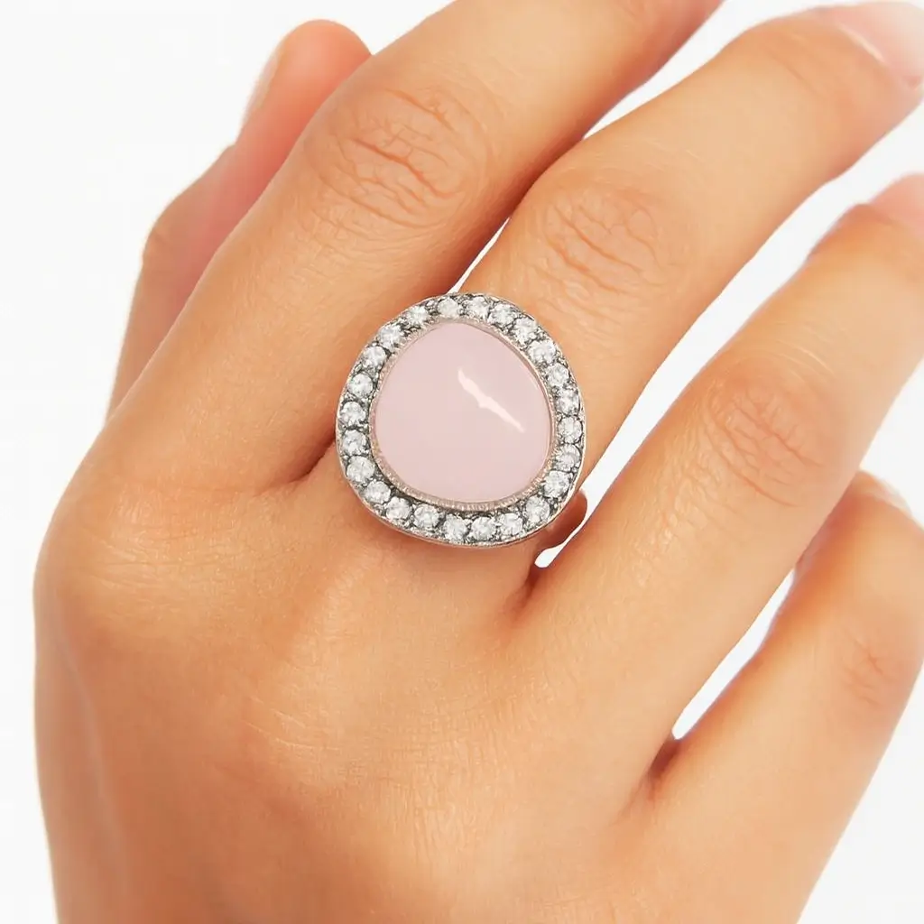 Elegant Ivory Stone Halo CZ Finger Ring – Classic Party Wear - Image 3