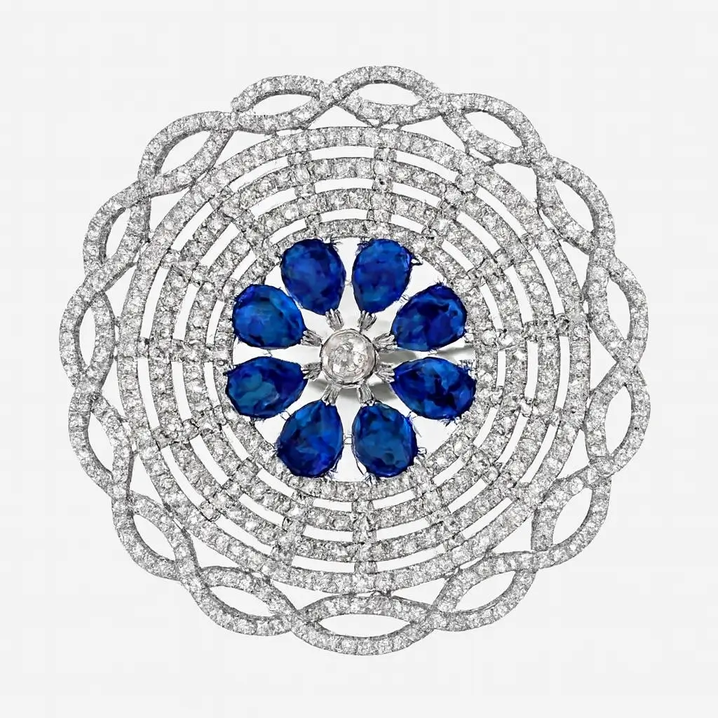 Exquisite Sapphire & Diamond Floral Finger Ring