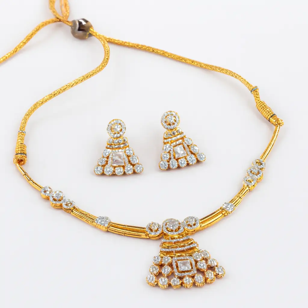 Gold-Tone American Diamond Necklace & Earrings Set - Image 2