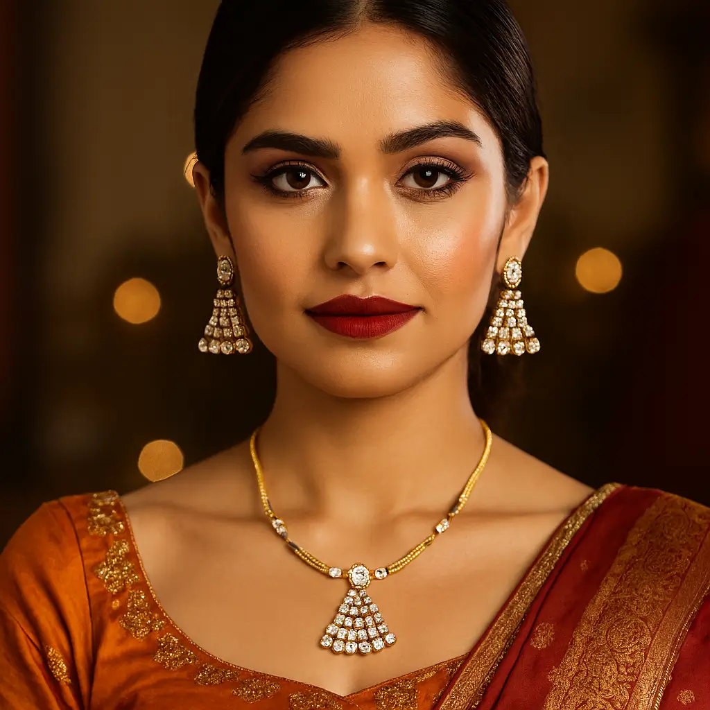 Gold-Tone American Diamond Necklace & Earrings Set - Image 3