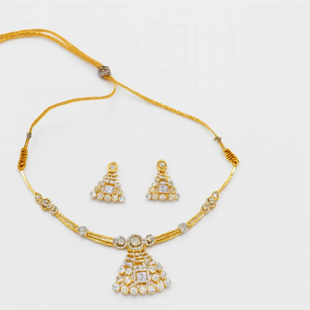 Gold-Tone American Diamond Necklace & Earrings Set