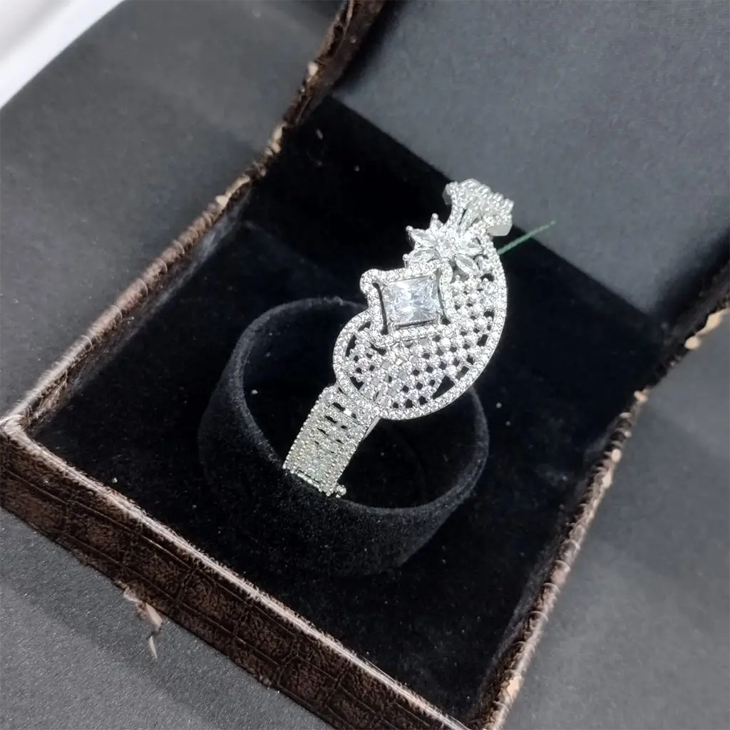 Luxury Silver-Plated Cubic Zirconia Bracelet with Royal Peacock Motif - Image 2