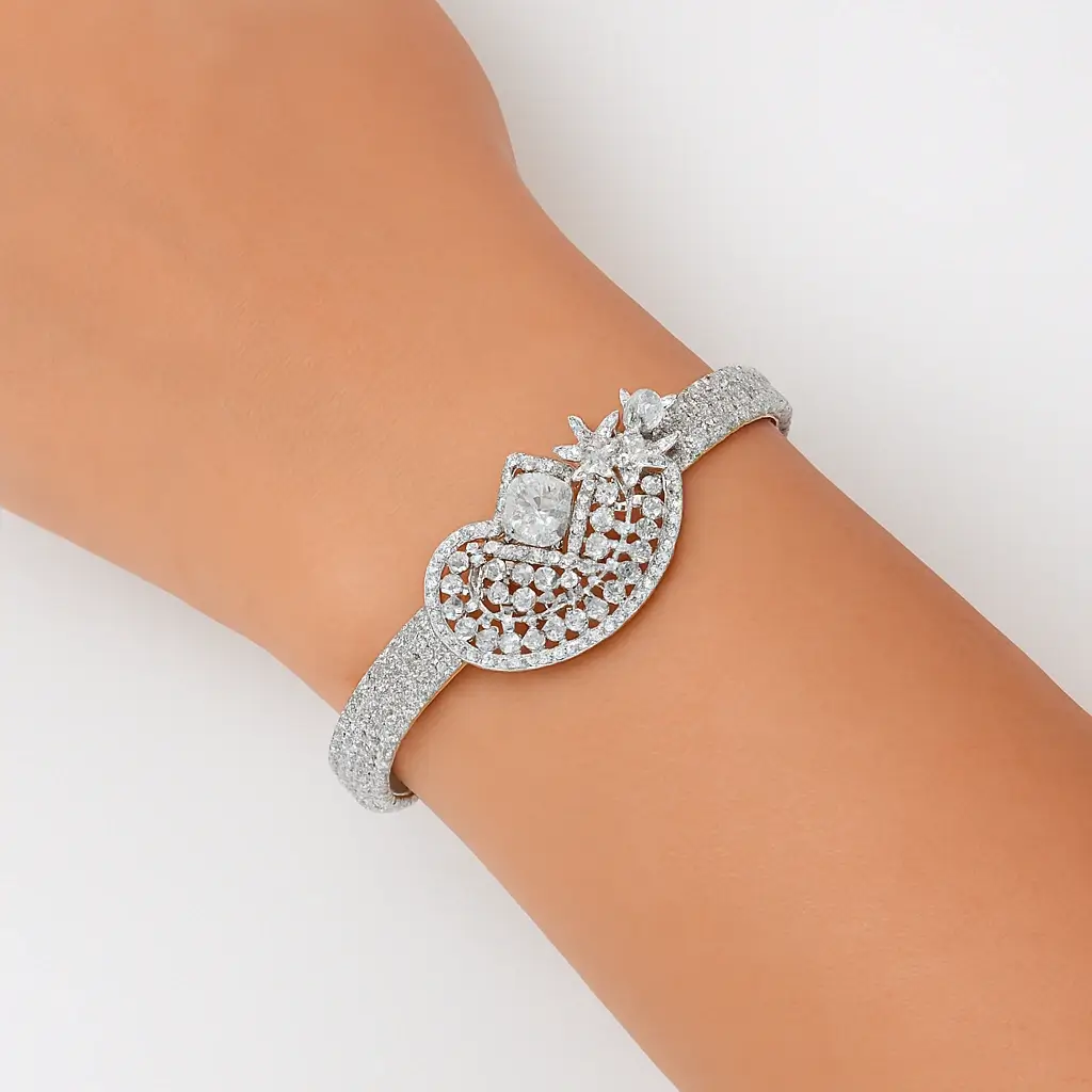 Luxury Silver-Plated Cubic Zirconia Bracelet with Royal Peacock Motif - Image 3