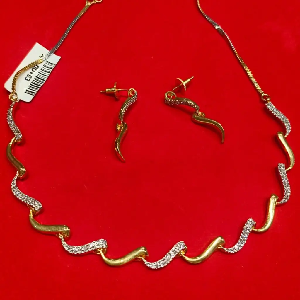 Modern Gold-Tone Necklace Set with Sparkling Stone Work - Image 2