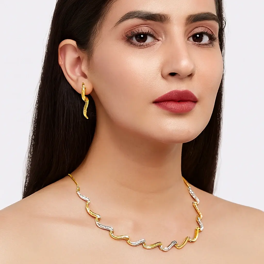 Modern Gold-Tone Necklace Set with Sparkling Stone Work - Image 3