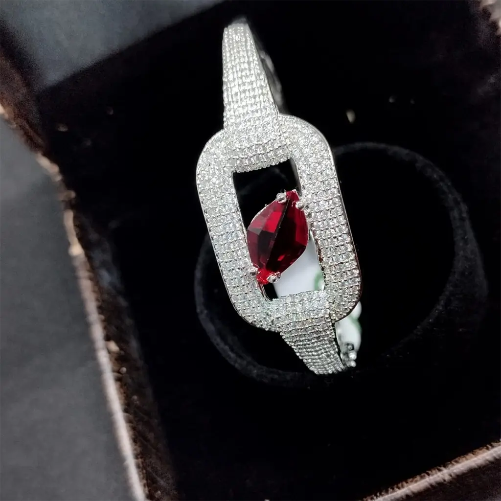 Premium Artificial Bracelet with Ruby Center Stone & CZ Work - Image 2