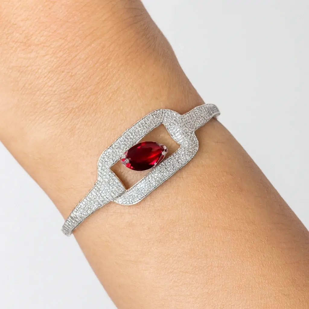 Premium Artificial Bracelet with Ruby Center Stone & CZ Work - Image 3