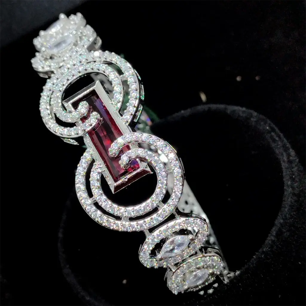Premium Artificial Bracelet with Ruby Center Stone & Cubic Zirconia - Image 2