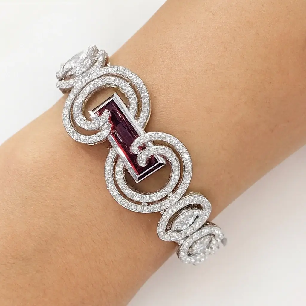 Premium Artificial Bracelet with Ruby Center Stone & Cubic Zirconia - Image 3