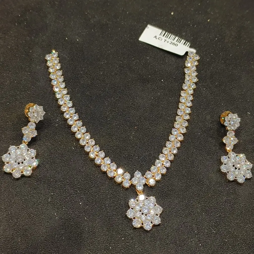 Premium Gold Finish Party Wear Necklace with Matching Earrings - Image 2