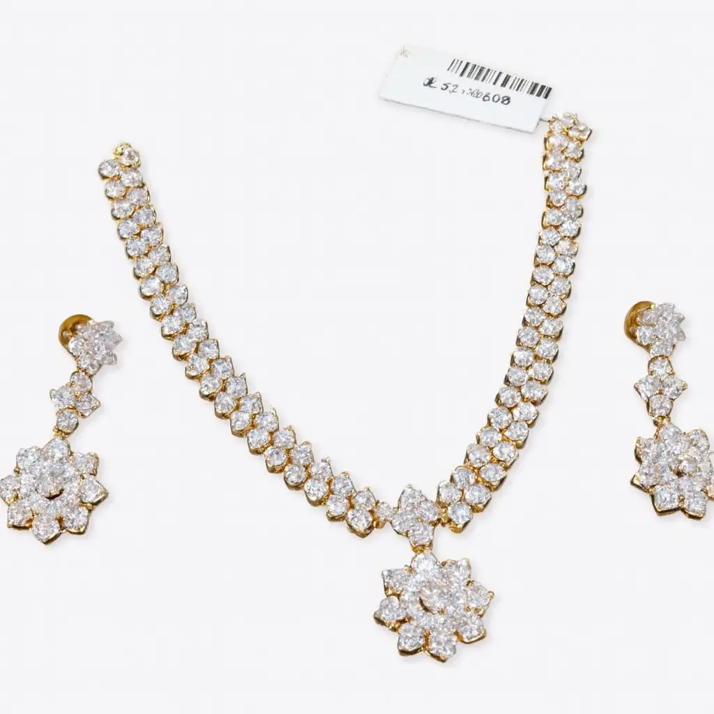 Premium Gold Finish Party Wear Necklace with Matching Earrings