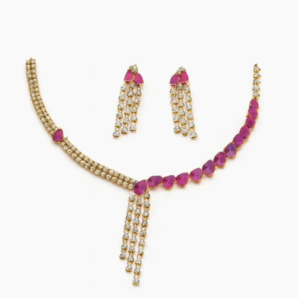 Ruby Drop Necklace Set with Earrings - Image 2