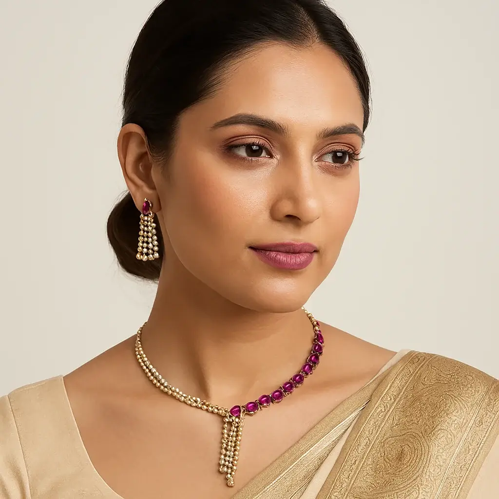 Ruby Drop Necklace Set with Earrings - Image 3