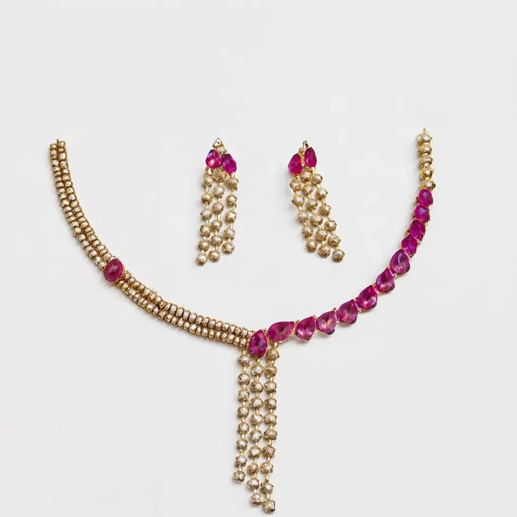Ruby Drop Necklace Set with Earrings