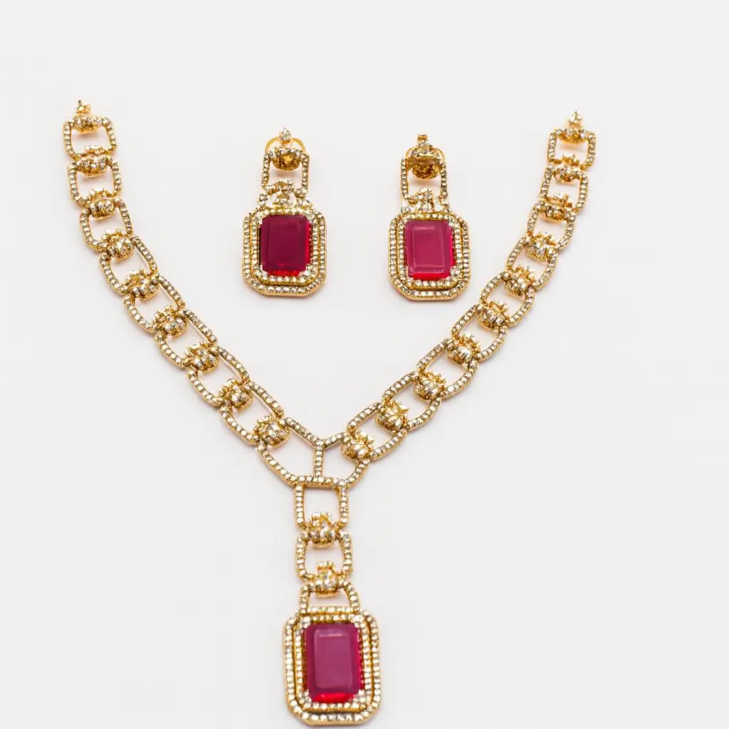 Ruby Elegance Necklace & Earrings Set