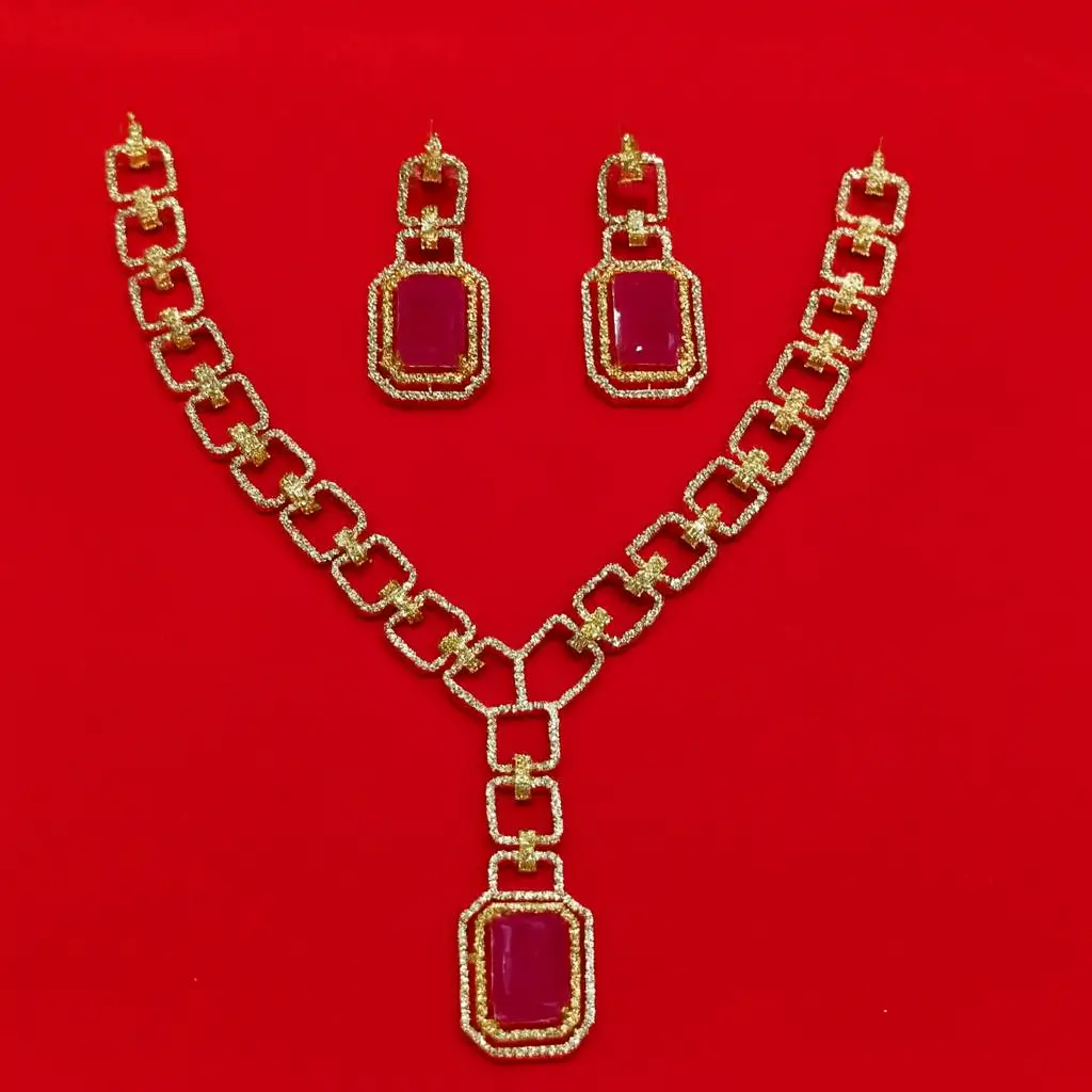Ruby Elegance Necklace & Earrings Set - Image 2