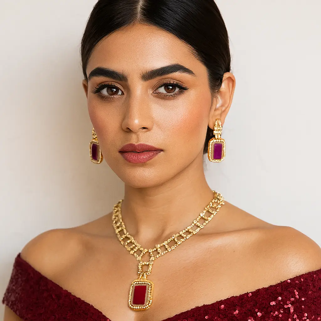 Ruby Elegance Necklace & Earrings Set - Image 3