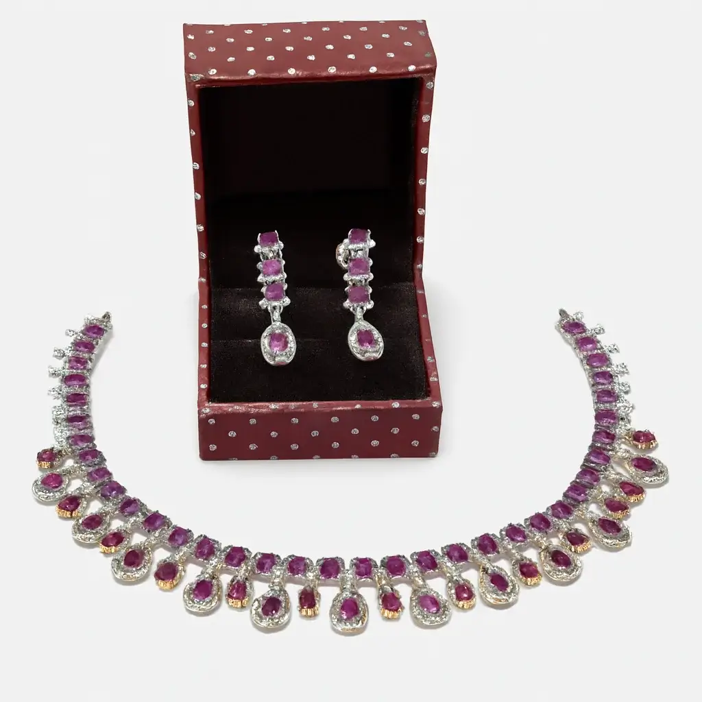 Ruby Pink Teardrop Necklace & Earrings Set - Image 2