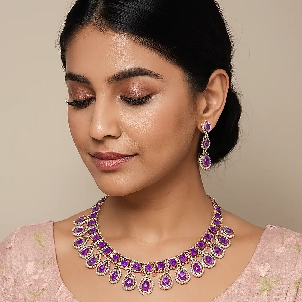 Ruby Pink Teardrop Necklace & Earrings Set - Image 3