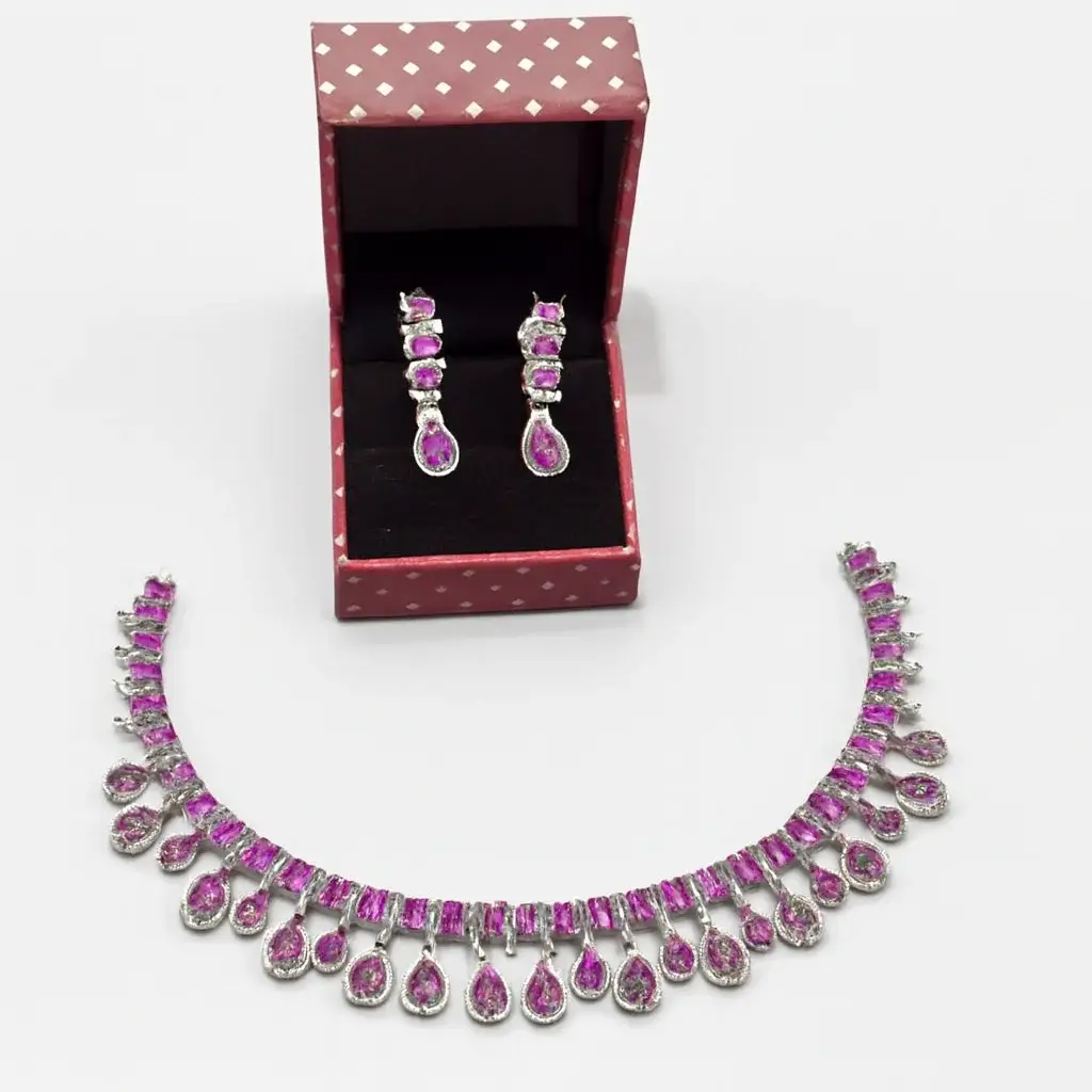 Ruby Pink Teardrop Necklace & Earrings Set