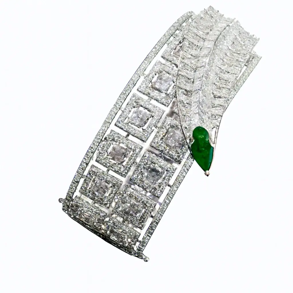 Silver Finish Geometric CZ Cuff Bracelet with Emerald Green Accent