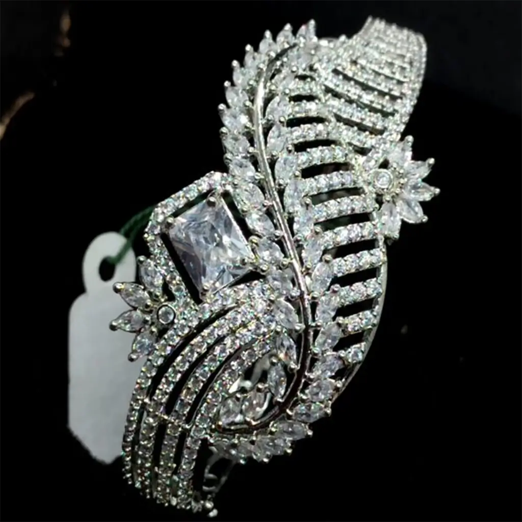 Stylish Silver Look Crystal Statement Bracelet for Party Wear - Image 2