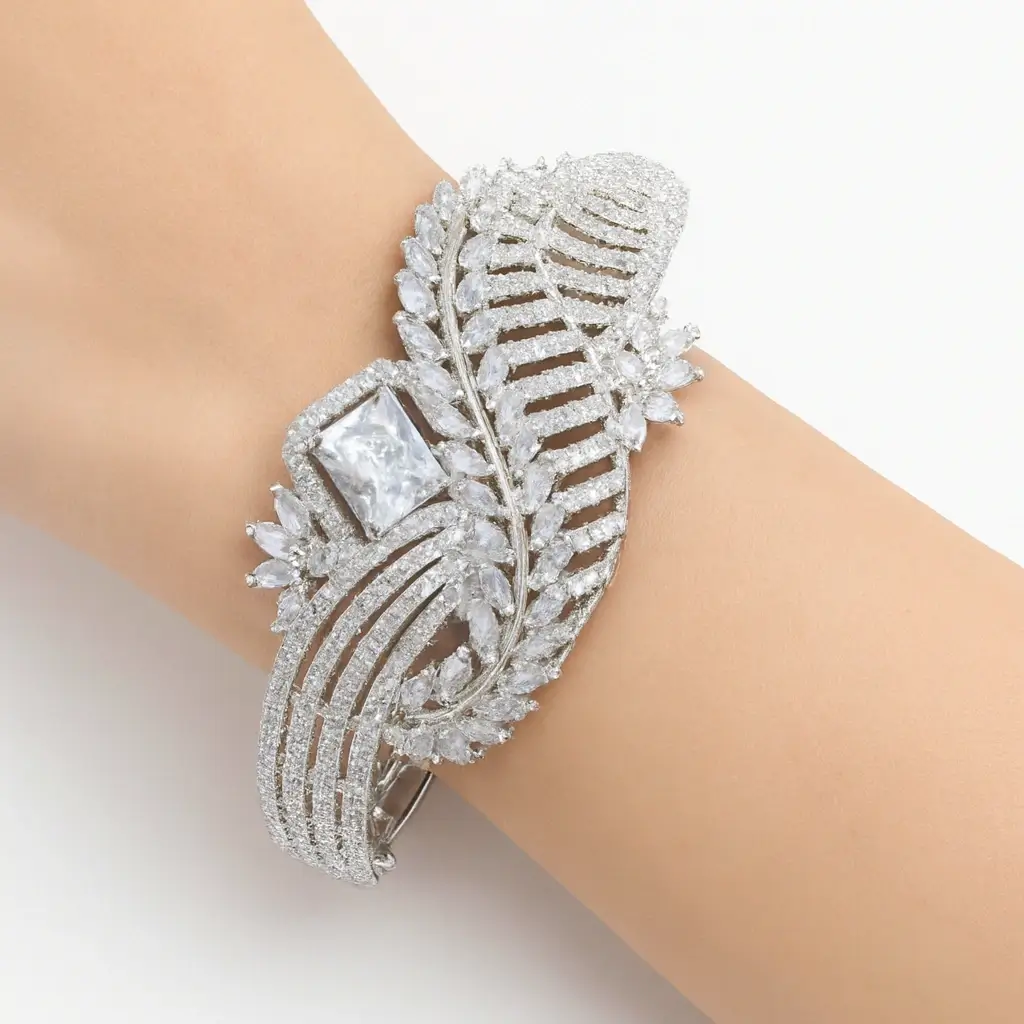 Stylish Silver Look Crystal Statement Bracelet for Party Wear - Image 3