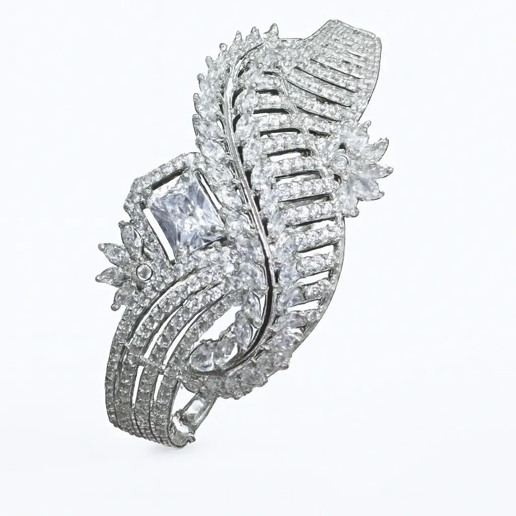 Stylish Silver Look Crystal Statement Bracelet for Party Wear