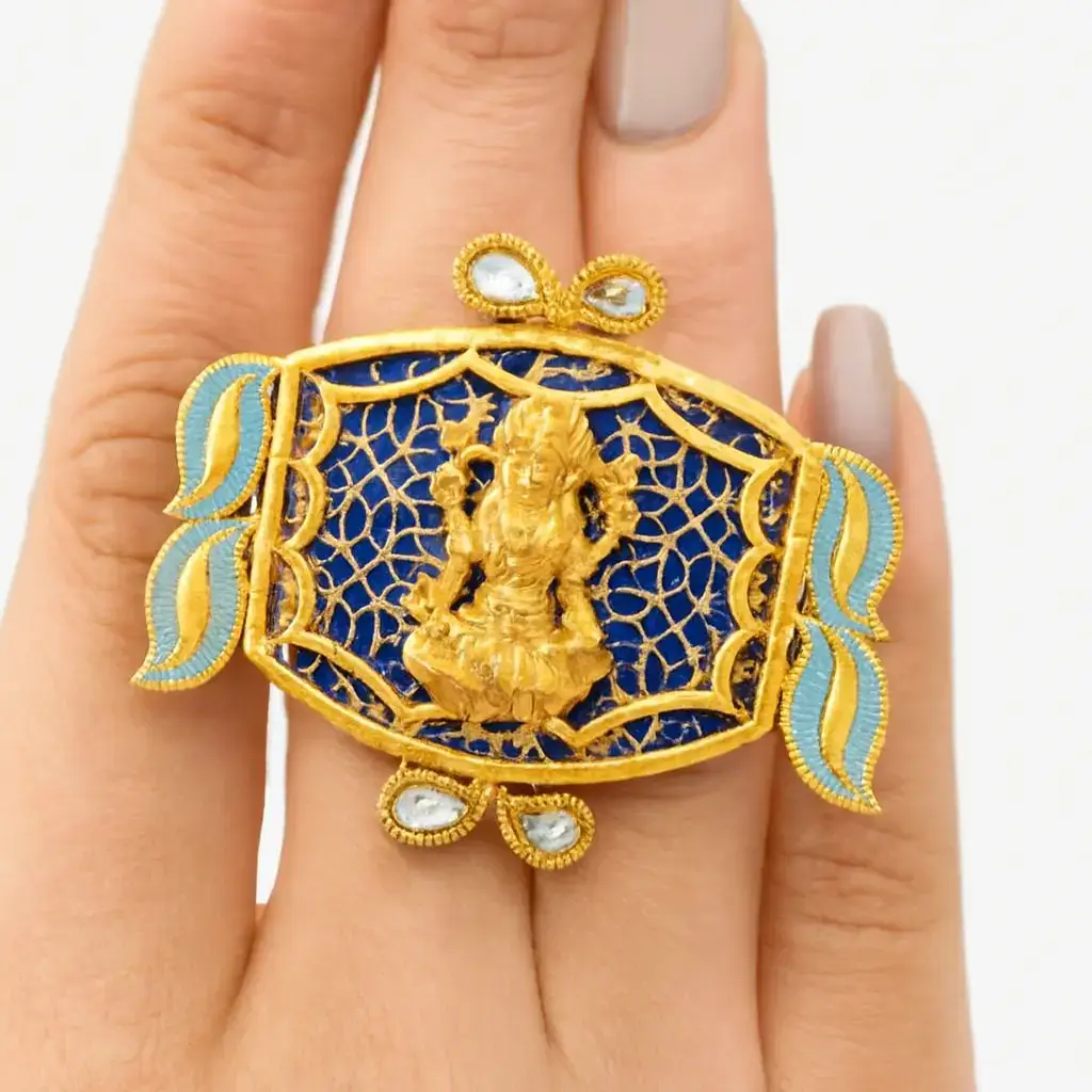 Traditional Goddess Lakshmi Temple Finger Ring - Image 3