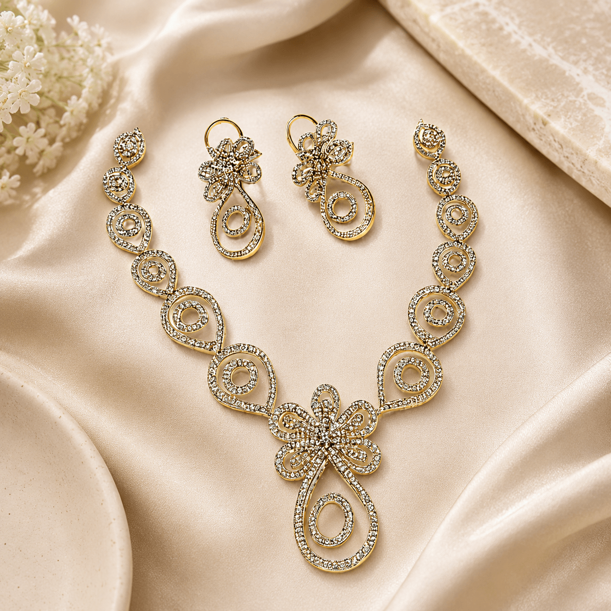 Elegant Gold Plated Bridal & Party Wear Jewellery with Matching Earrings - Image 2