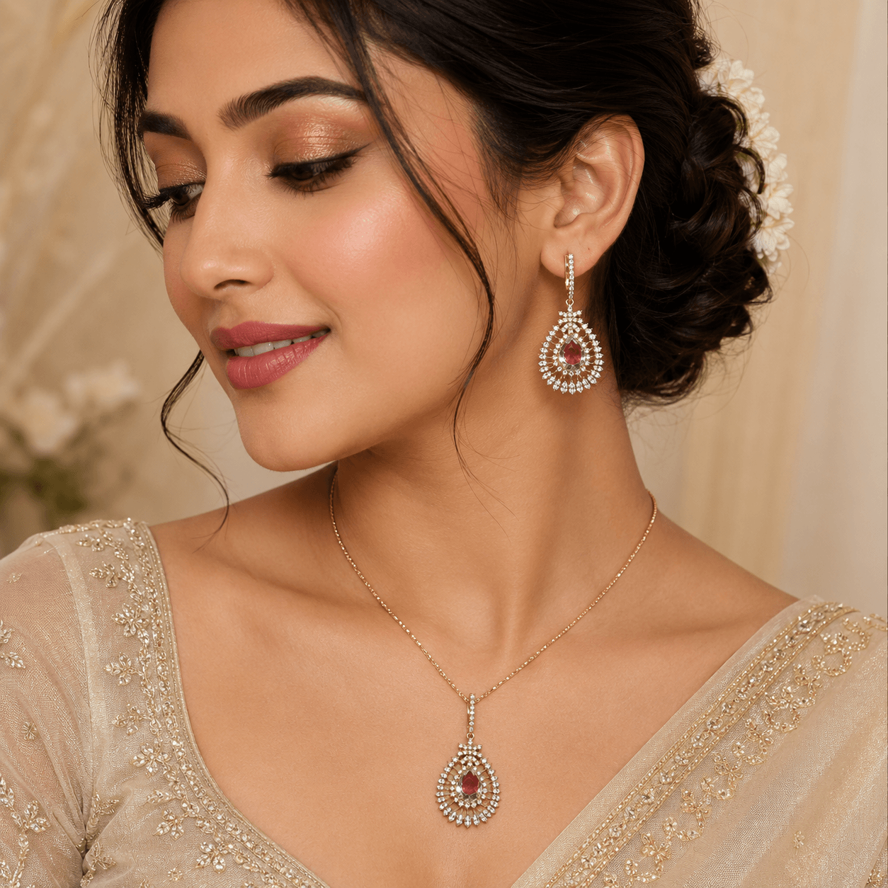 Elegant Red Teardrop Jewelry Set for Women - Image 3