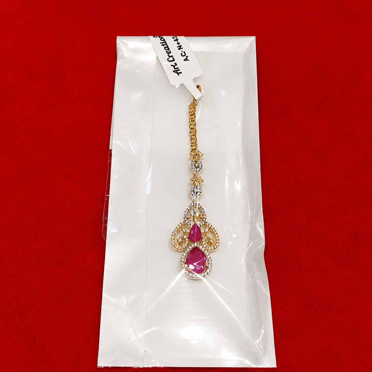 Elegant Ruby Pink Stone Maang Tikka for Women
