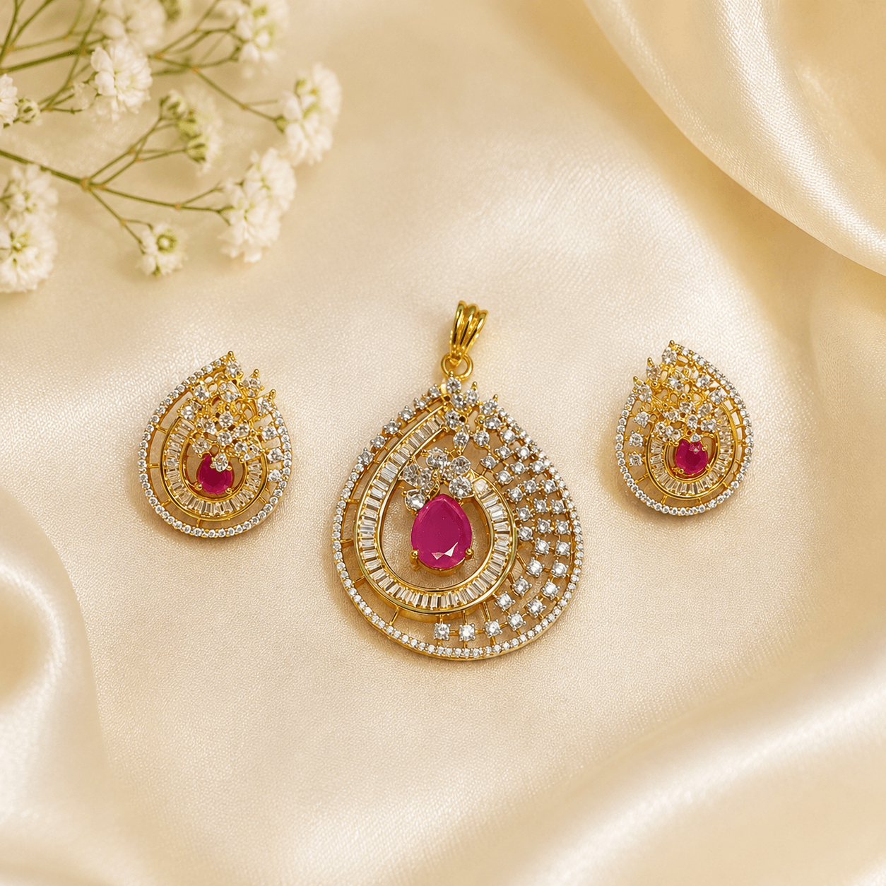 Elegant Ruby Teardrop Jewelry Set for Women - Image 2