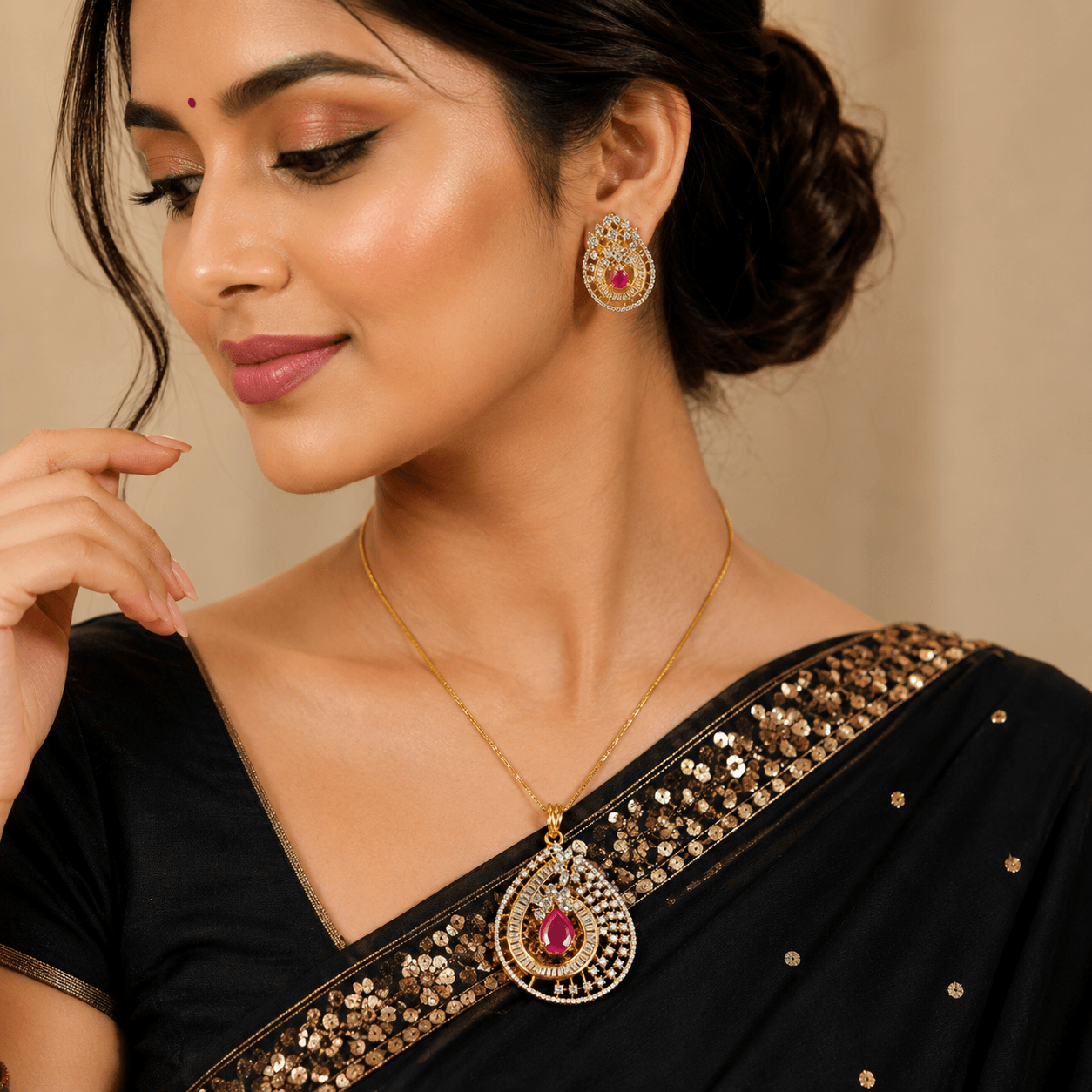 Elegant Ruby Teardrop Jewelry Set for Women - Image 3