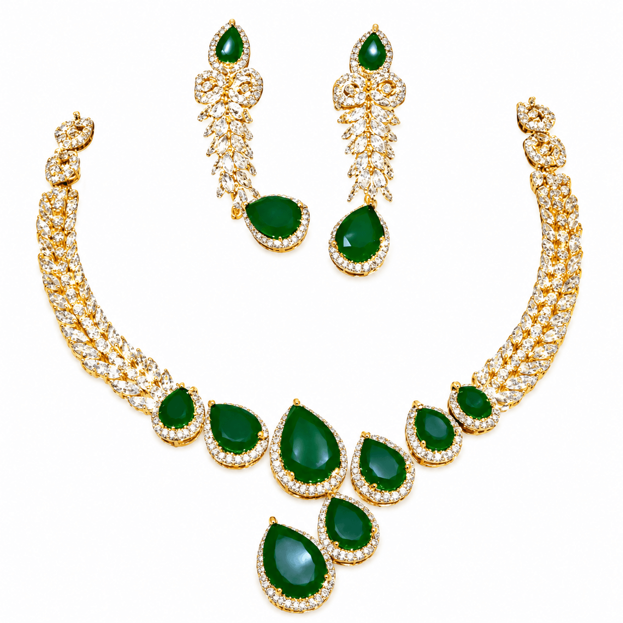 Emerald Green American Diamond Necklace Set for Women