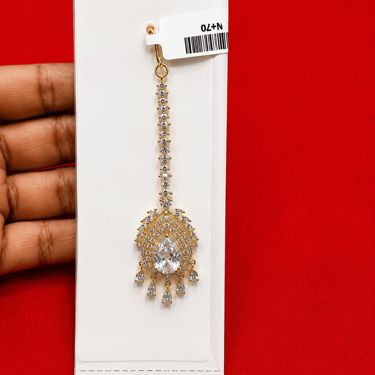 Gold-Plated American Diamond Teardrop Maang Tikka for Women