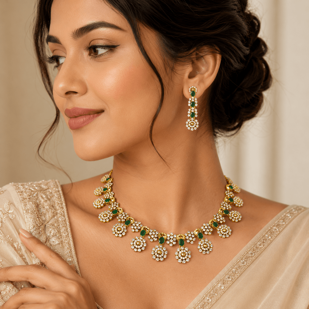 Gold Plated Traditional Artificial Jewellery with Earrings - Image 3