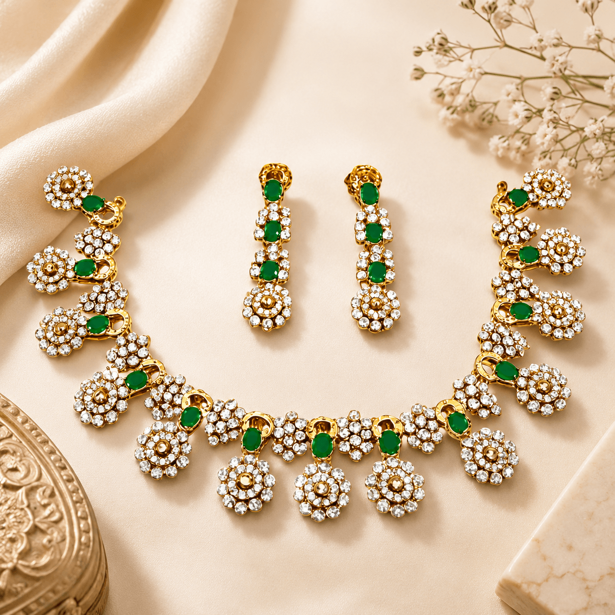 Gold Plated Traditional Artificial Jewellery with Earrings - Image 2