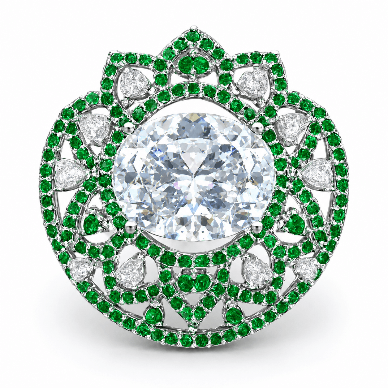 Luxury Emerald Halo Statement Ring for Women