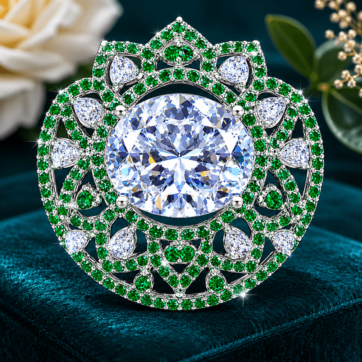 Luxury Emerald Halo Statement Ring for Women - Image 2