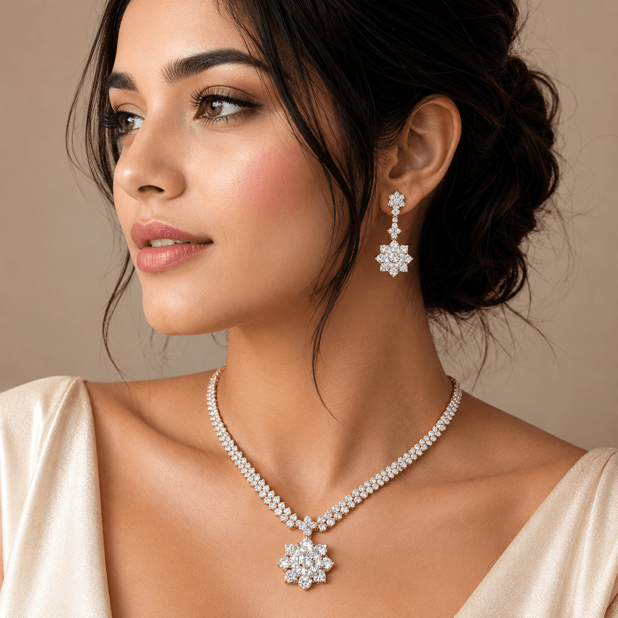 Luxury Floral Diamond Necklace Set for Women - Image 3