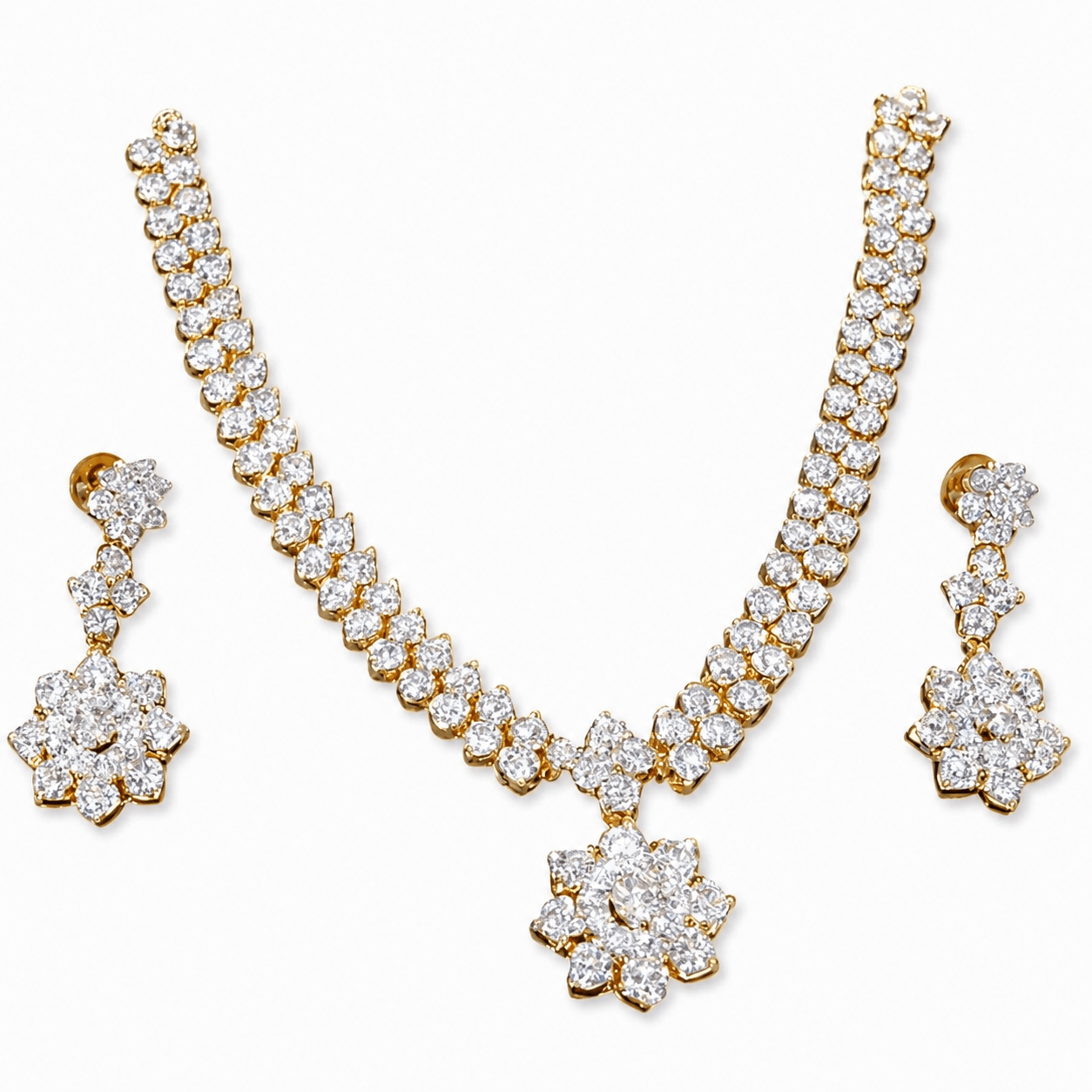 Luxury Floral Diamond Necklace Set for Women