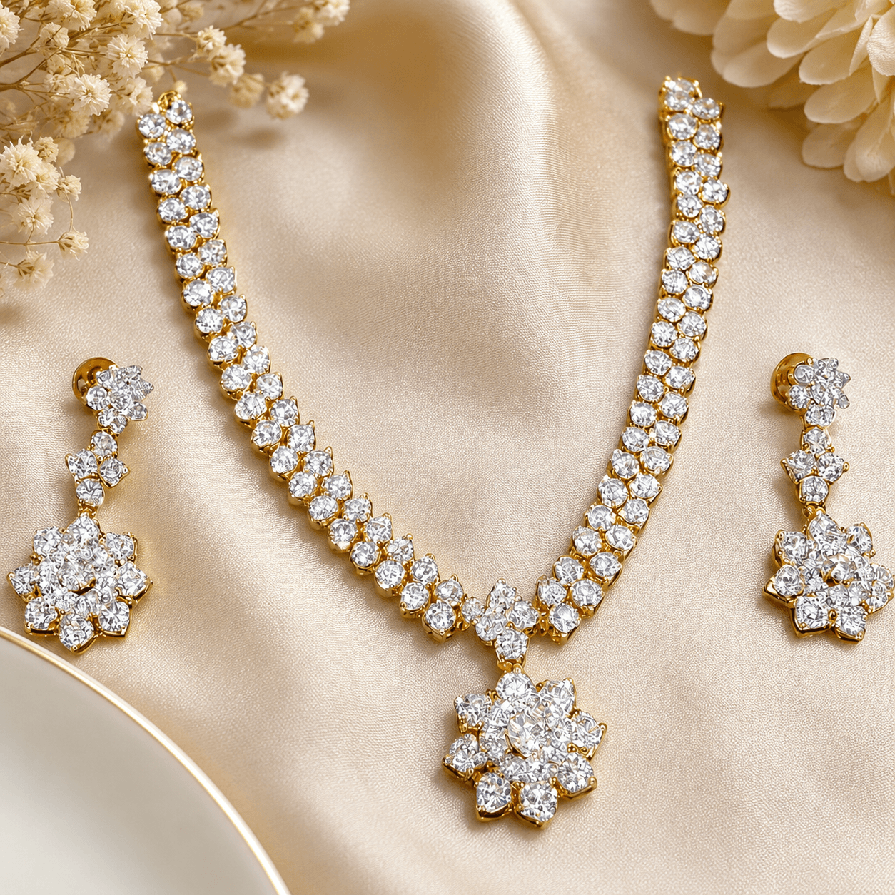 Luxury Floral Diamond Necklace Set for Women - Image 2