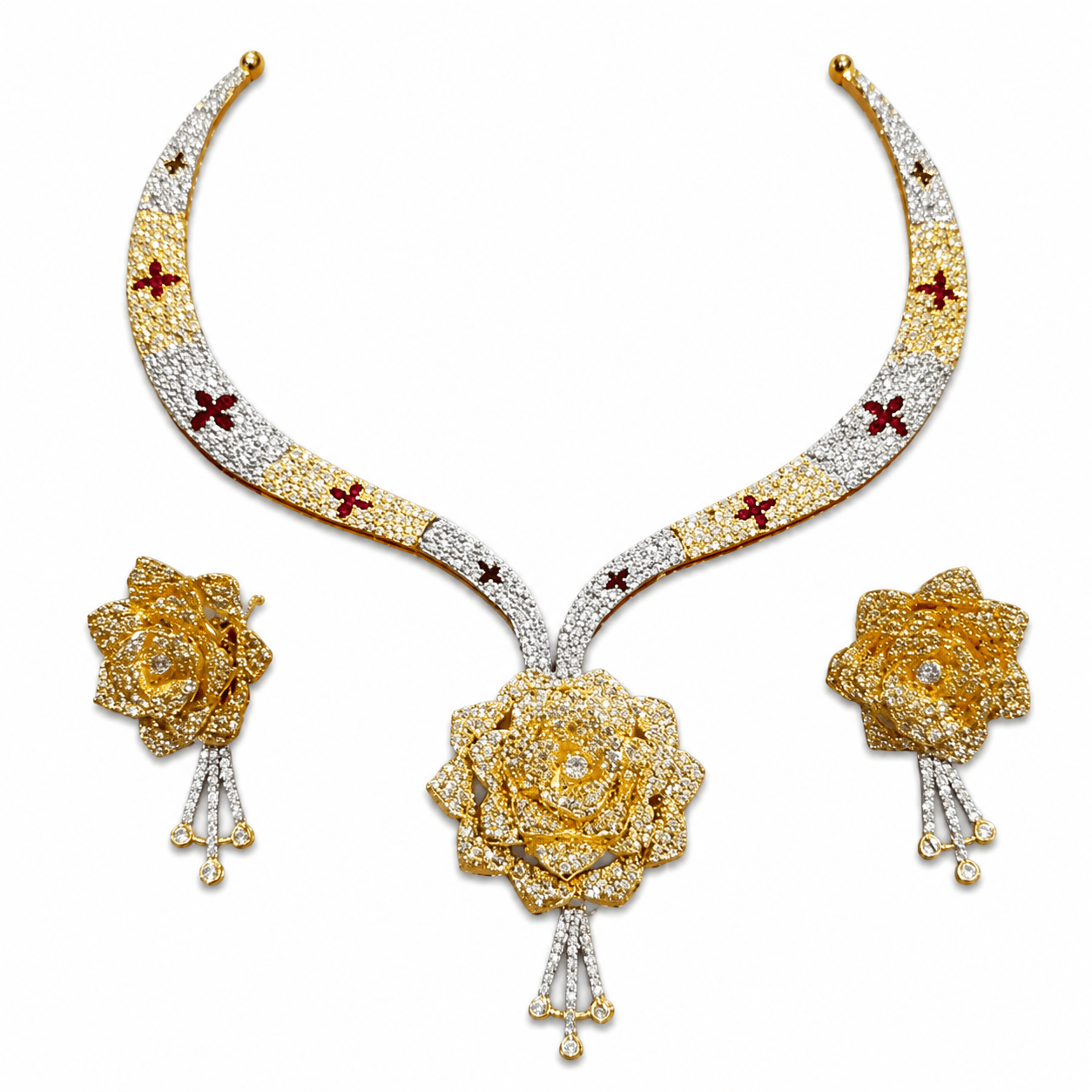 Luxury Gold Plated Floral Necklace Set with Earrings for Wedding & Party Wear