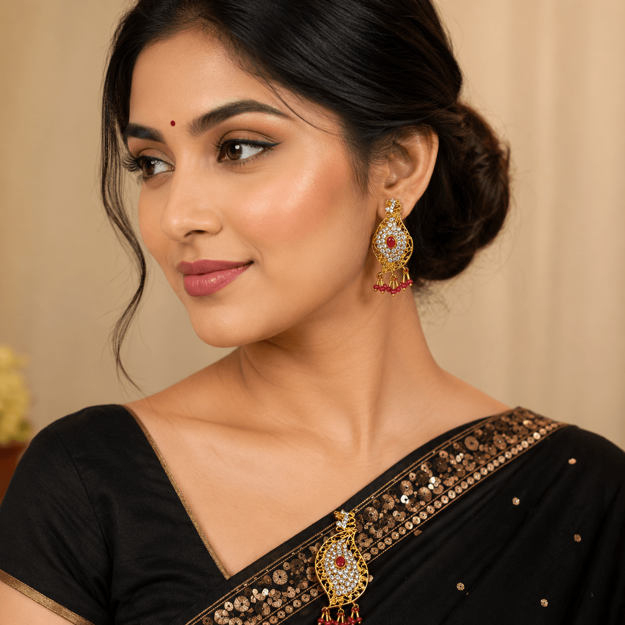 Royal Ruby Stone Traditional Jewelry Set for Women - Image 3