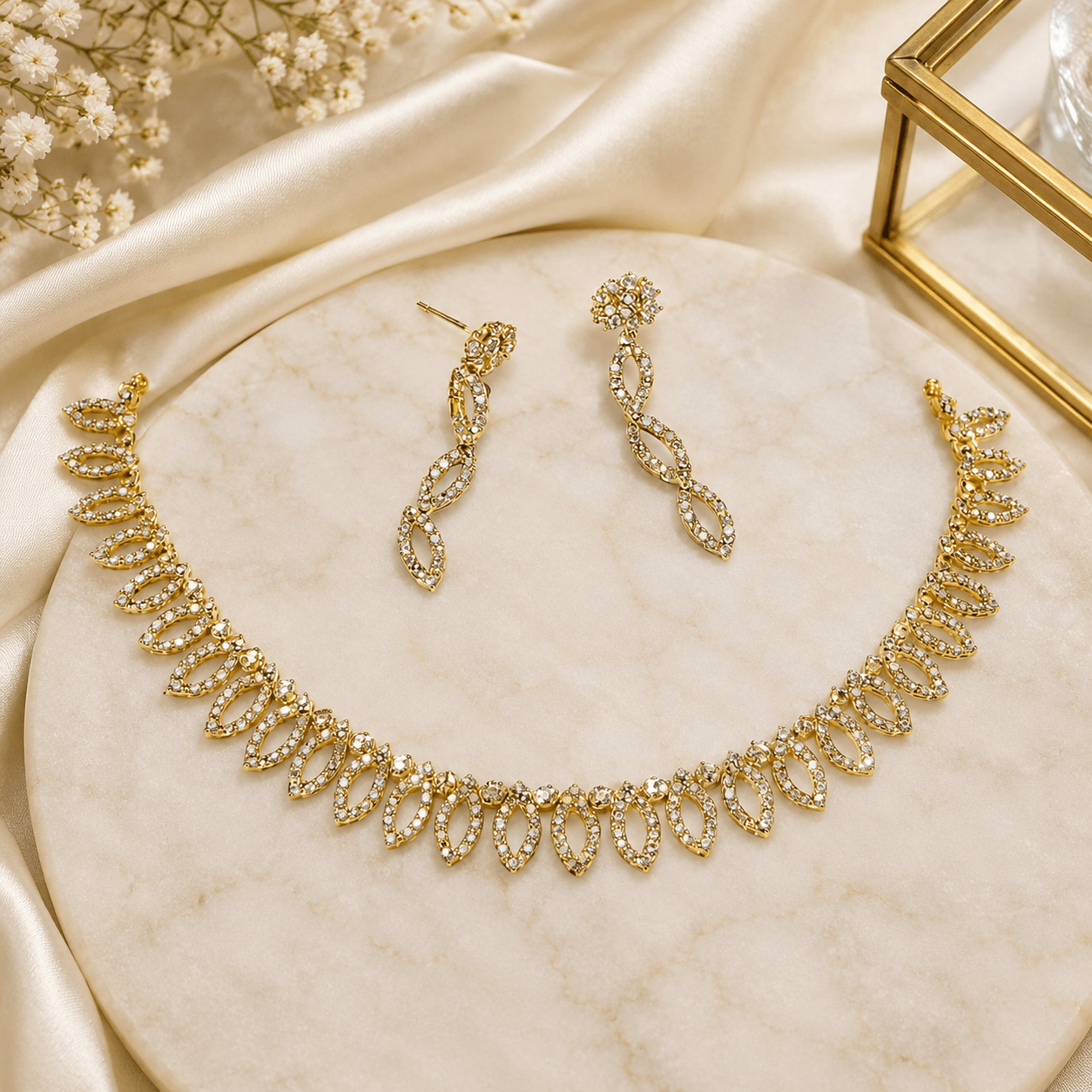 Luxury Gold Plated Necklace Set for Women with Sparkling Leaf Design - Image 2